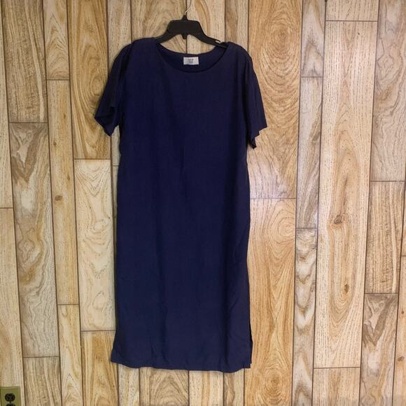Maryam Nassir Zadeh 100% Silk Navy Blue Ibiza Dress Size Medium Short Sleeve - Picture 1 of 10